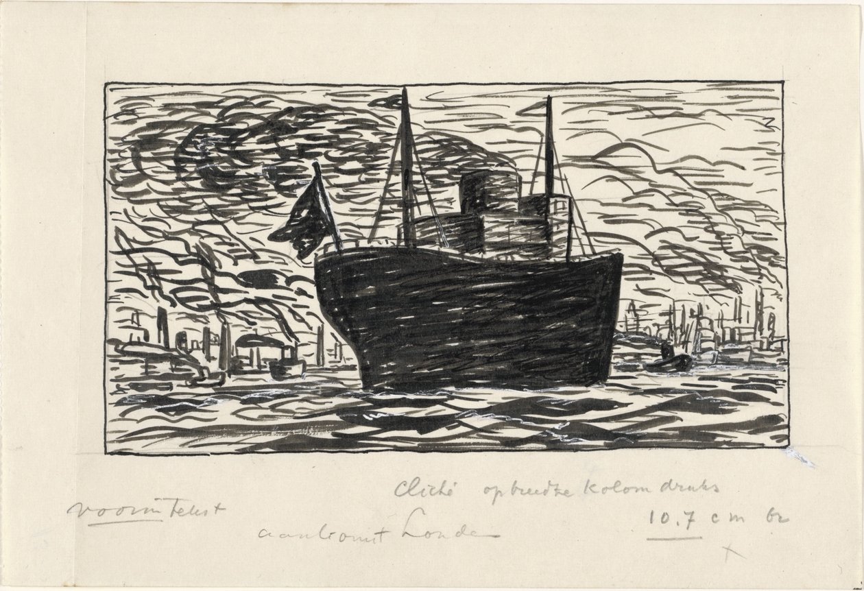 O navio navega para o porto de Londres (título sobre o objecto) de Leo Gestel