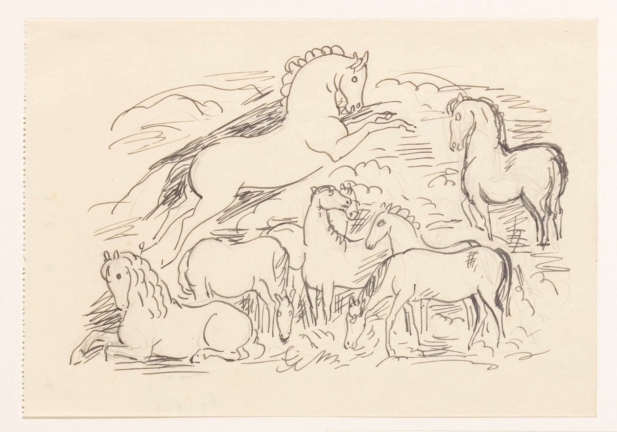 Folha de estudo com oito cavalos de Leo Gestel