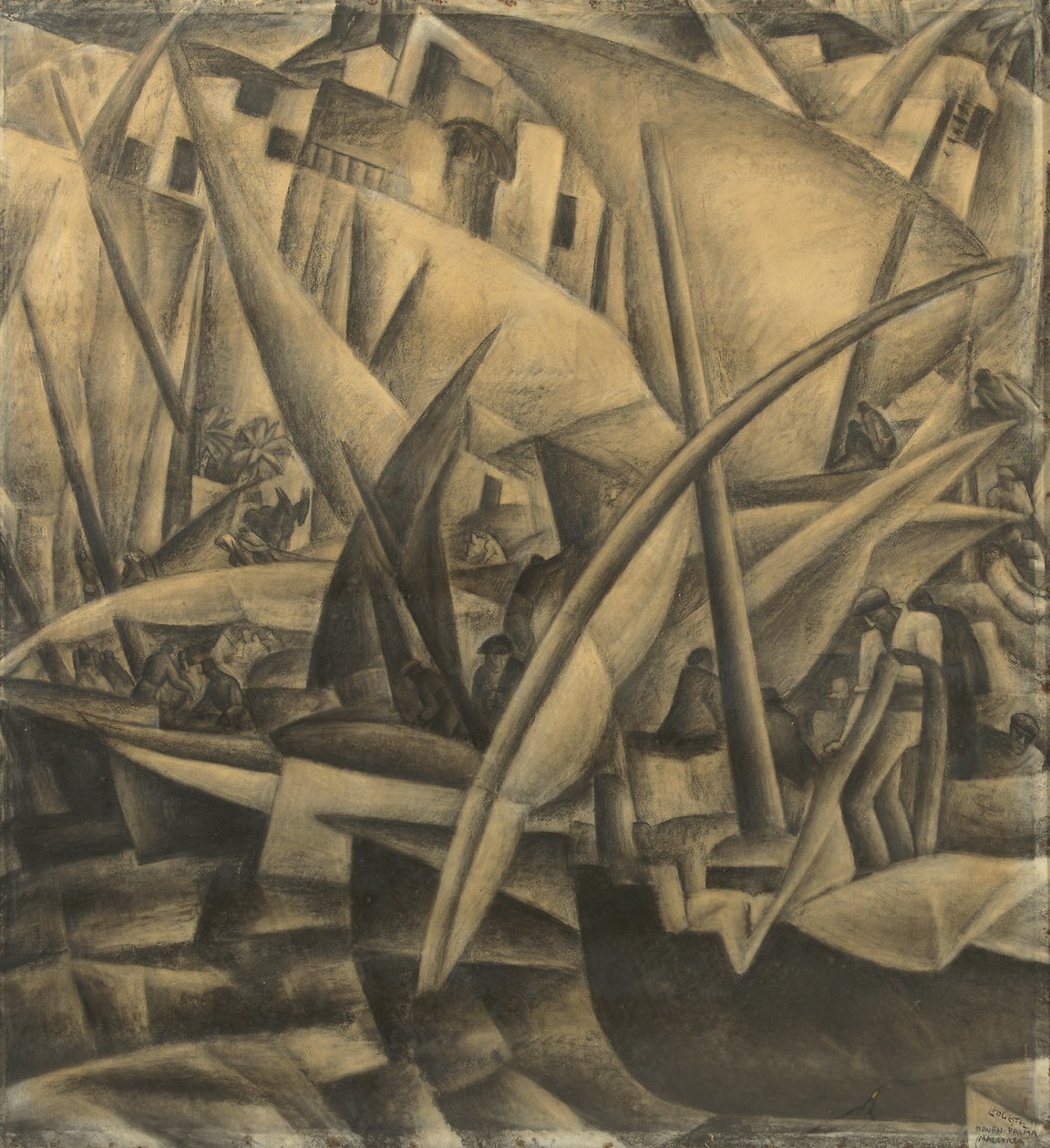 O porto de Palma de Maiorca, c.1914 (carvão sobre papel) de Leo Gestel