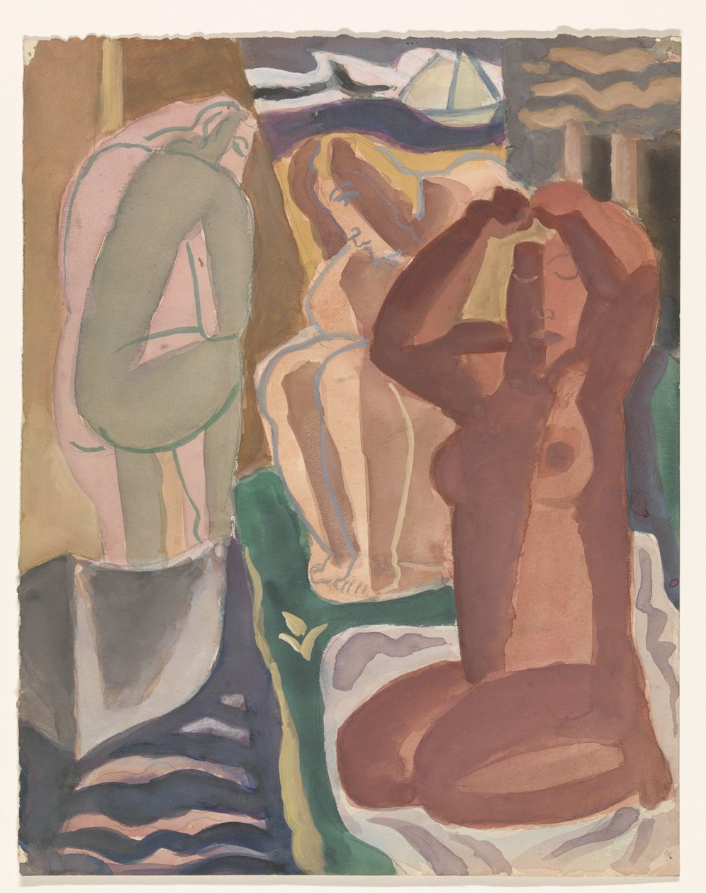 Duas mulheres de banho e uma figura nas costas de Leo Gestel