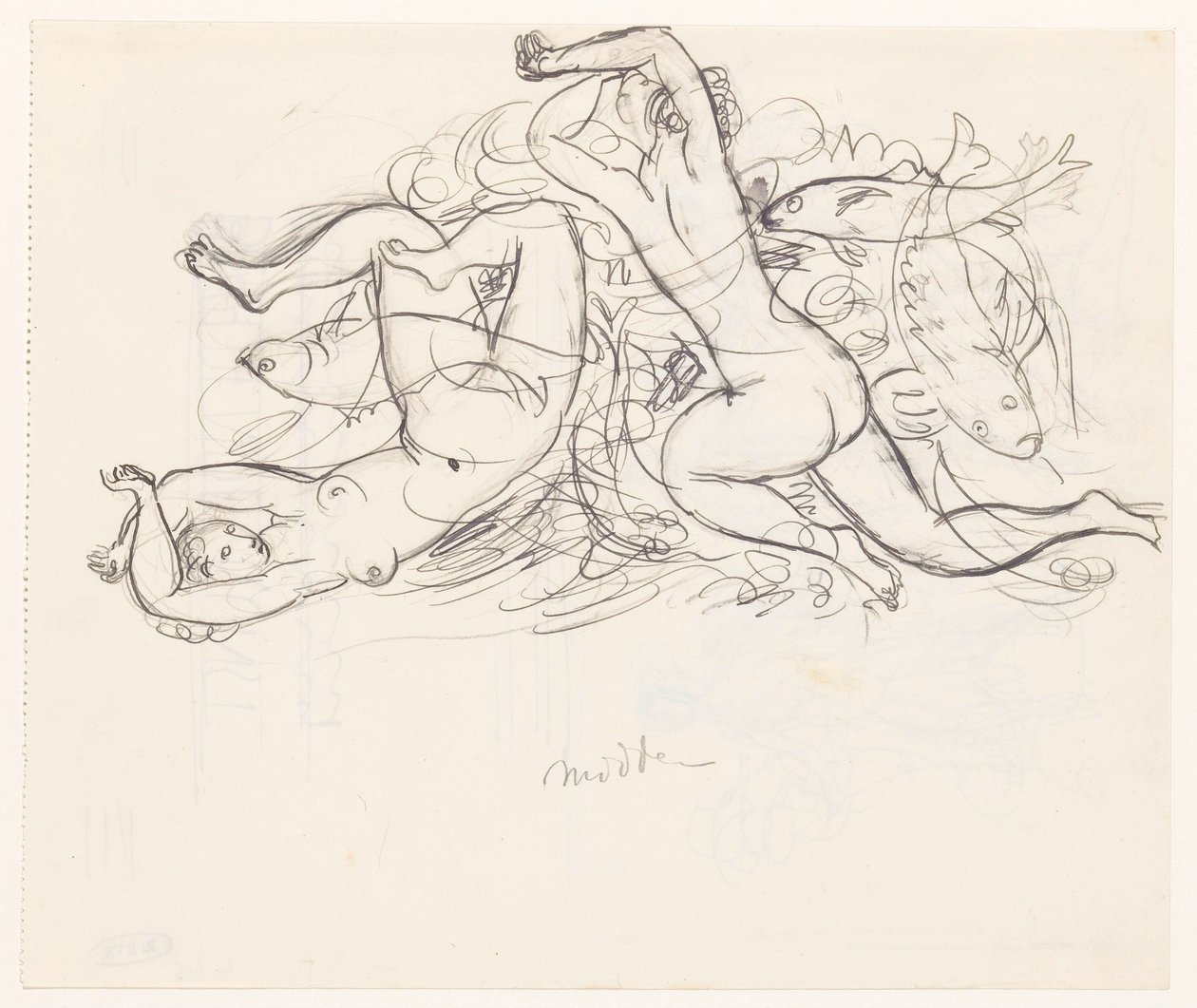 Duas mulheres nuas e três peixes de Leo Gestel