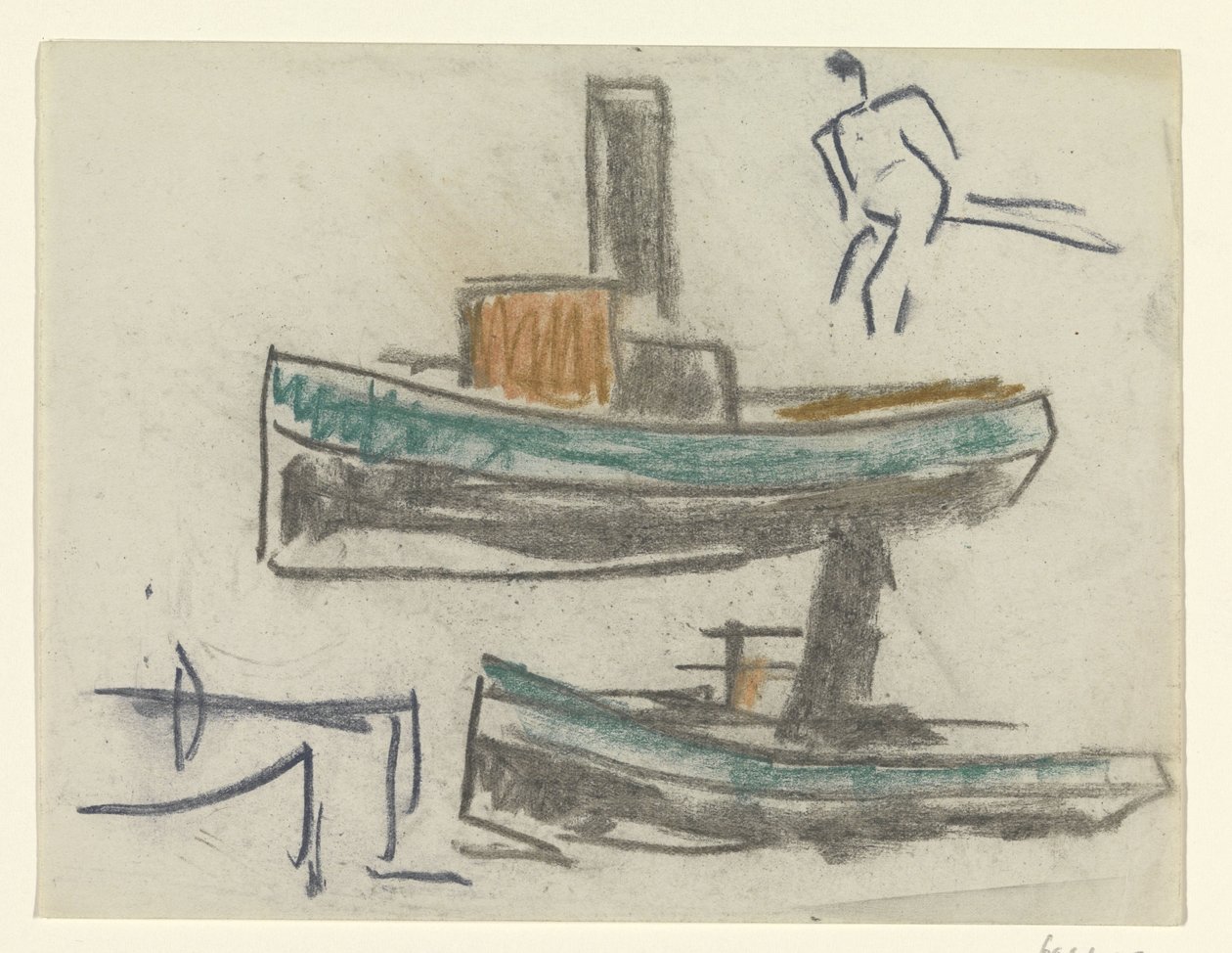 Dois navios e uma figura de Leo Gestel