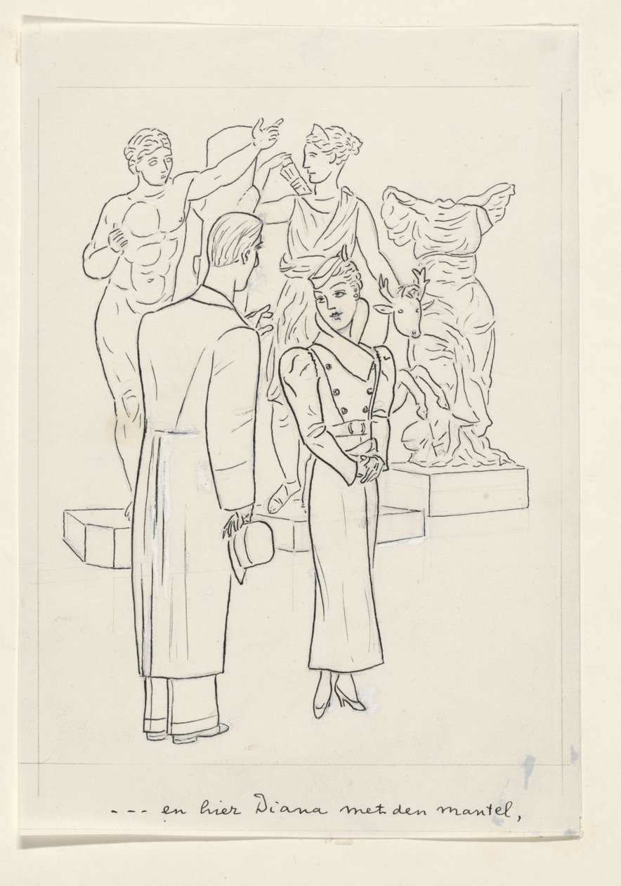 Mulher e homem na frente de três estátuas de Leo Gestel