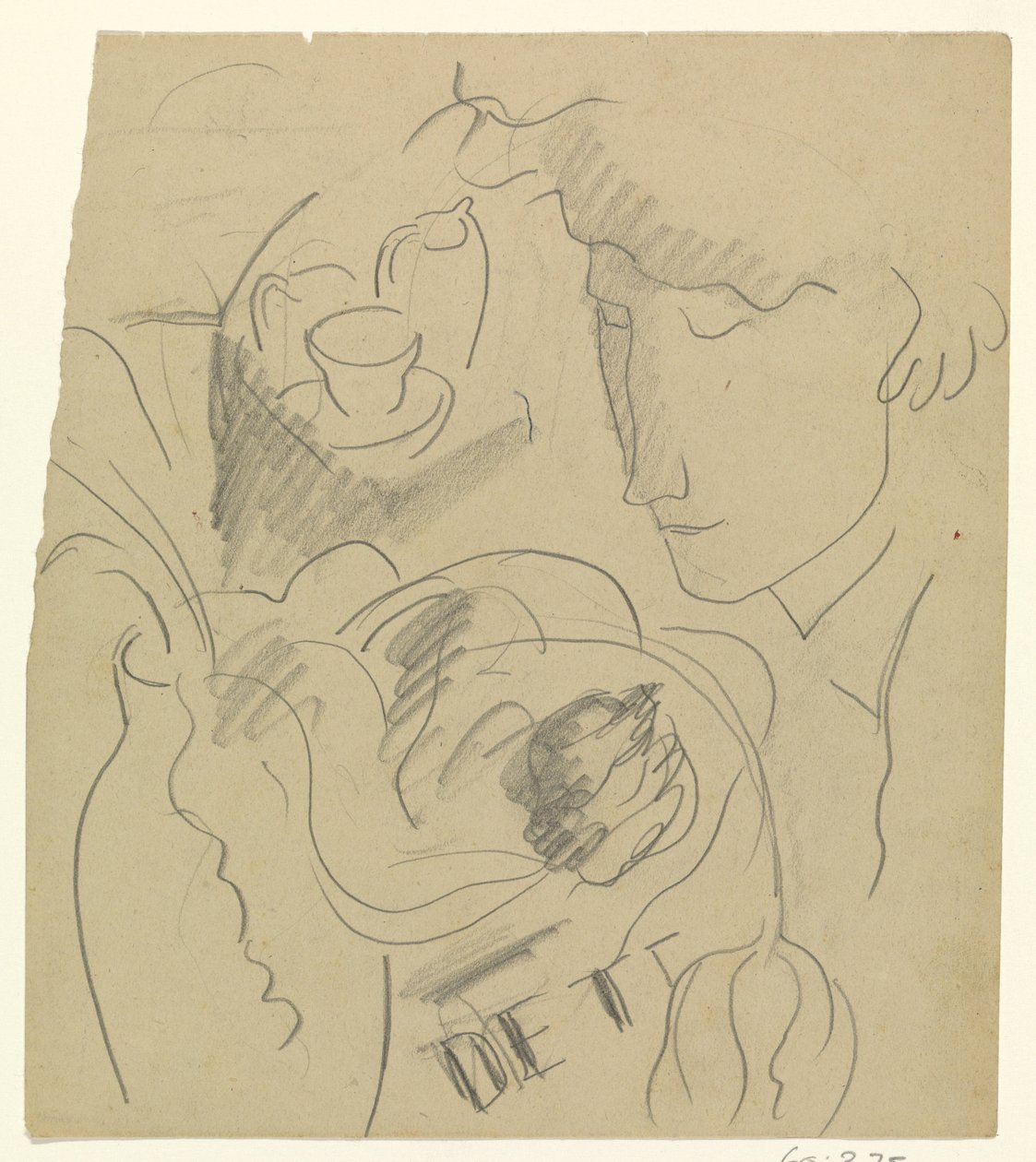 Mulher cheira a flores numa jarra de Leo Gestel