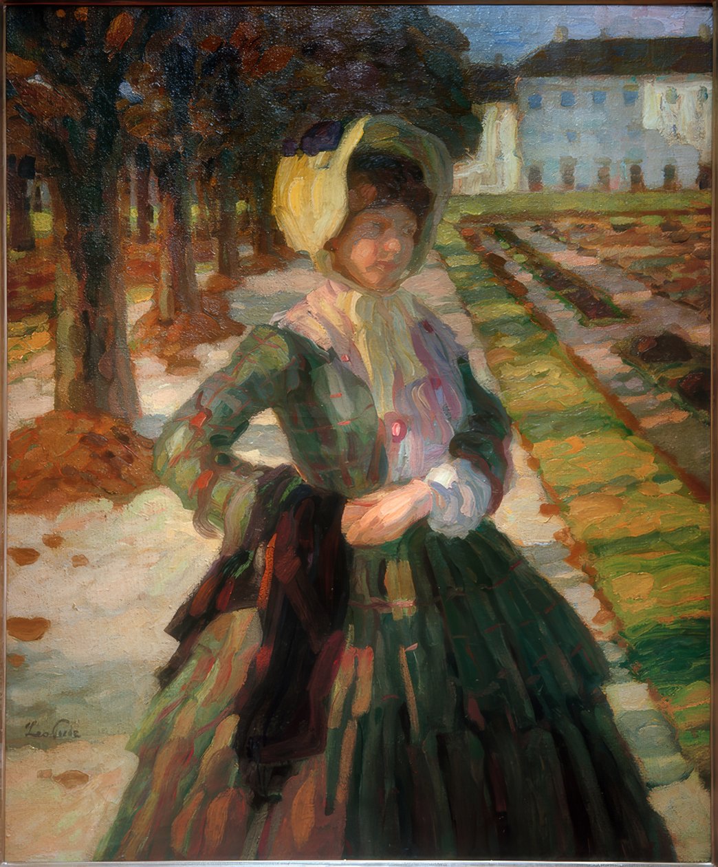 Mulher jovem de vestido verde de Leo Putz