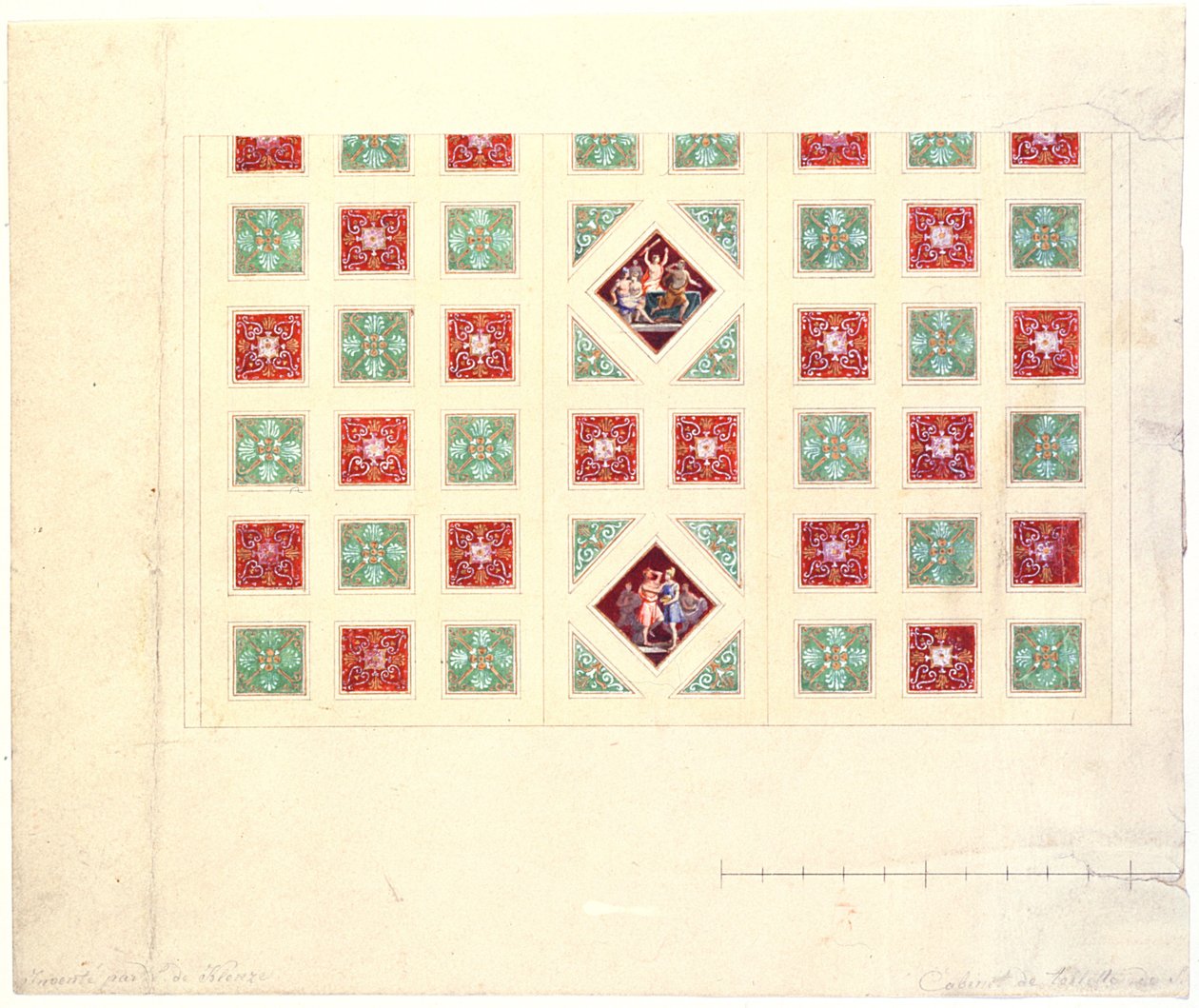 Design de tecto para a sala de escrita de Ludwig I (1786-1868) na Residência de Konigsbau, Munique, c.1835 de Leo von Klenze
