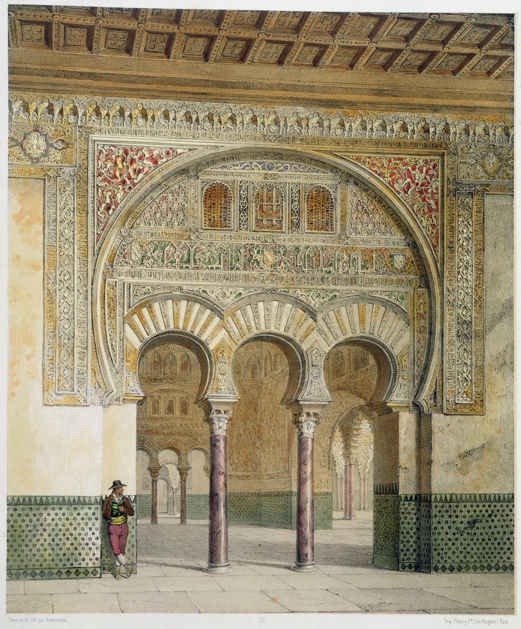 A Galeria do Tribunal de Leões no Alhambra, Granada, 1853 de Leon Auguste Asselineau