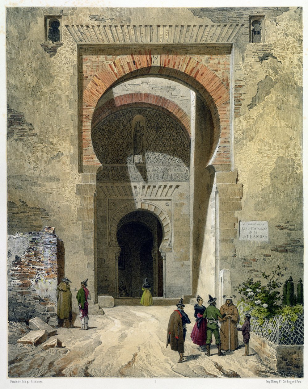 O Portão da Justiça, entrada para a Alhambra, Granada, 1853 de Leon Auguste Asselineau