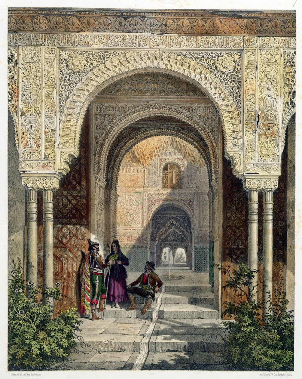 A Sala das Duas Irmãs na Alhambra, Granada, 1853 de Leon Auguste Asselineau