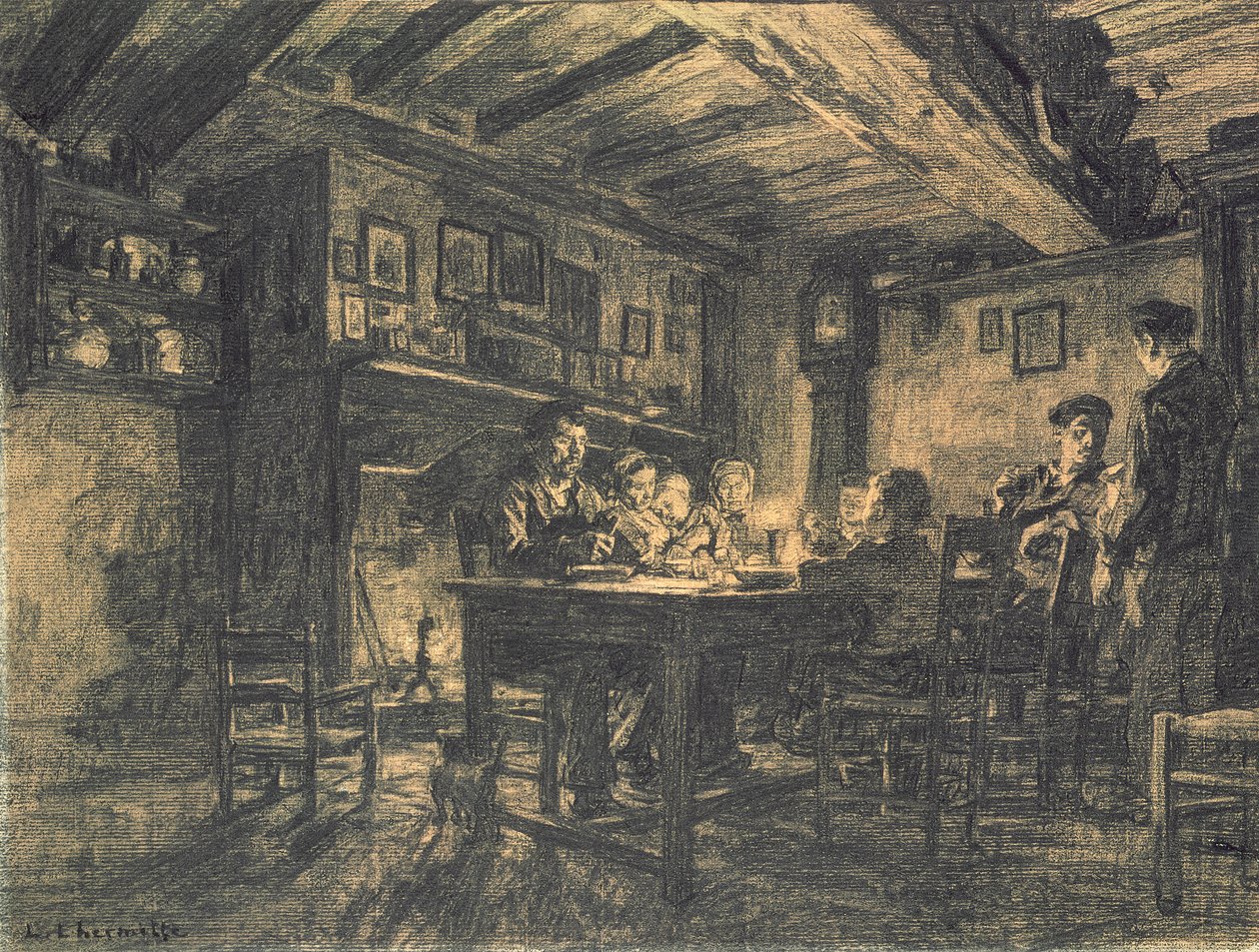 Ceia da família à noite, 1883 (carvão sobre papel) de Leon Augustin Lhermitte