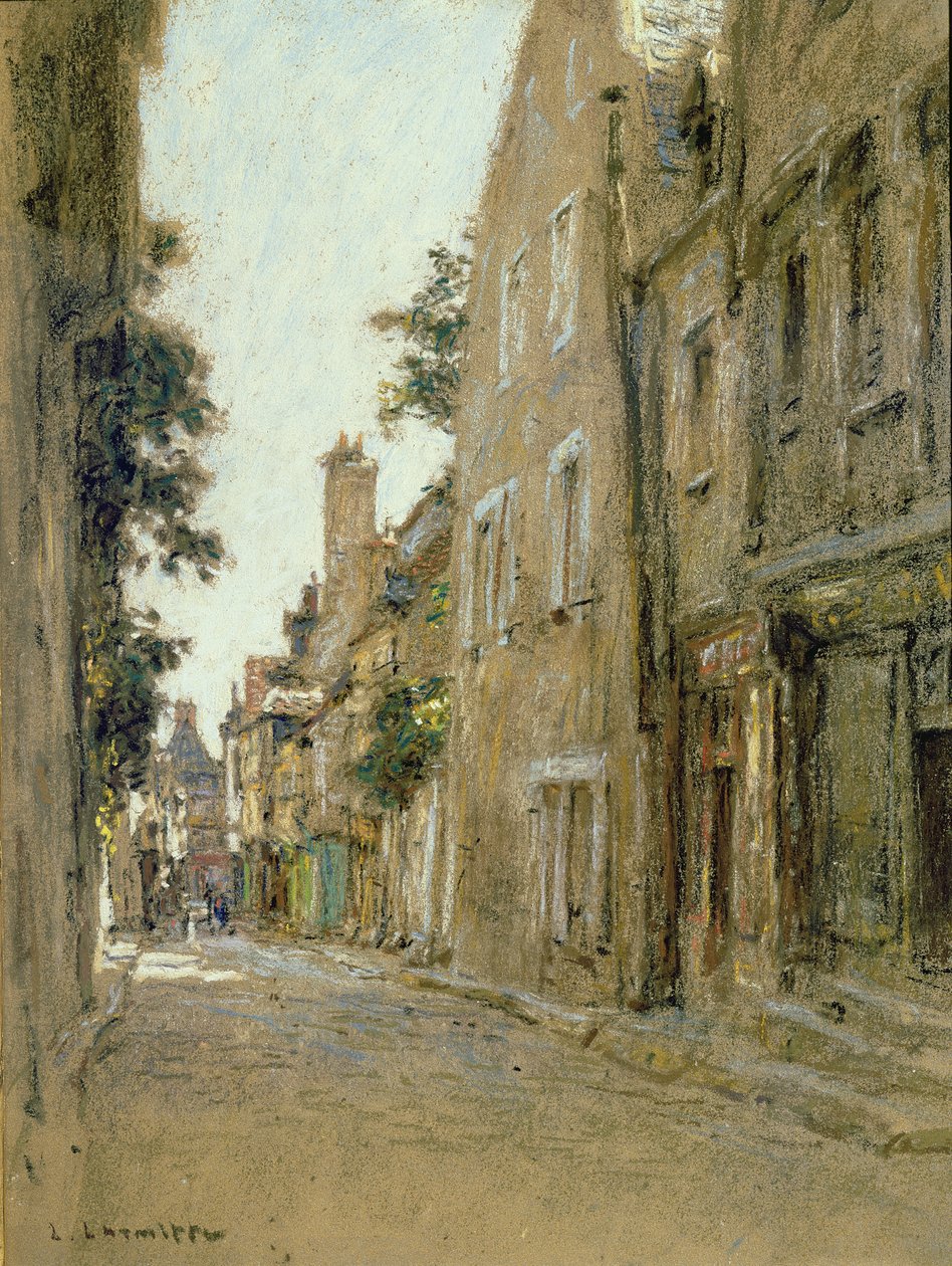 Rue Coursarlon, Bourges, c.1890 (pastel em papel amarelo) de Leon Augustin Lhermitte