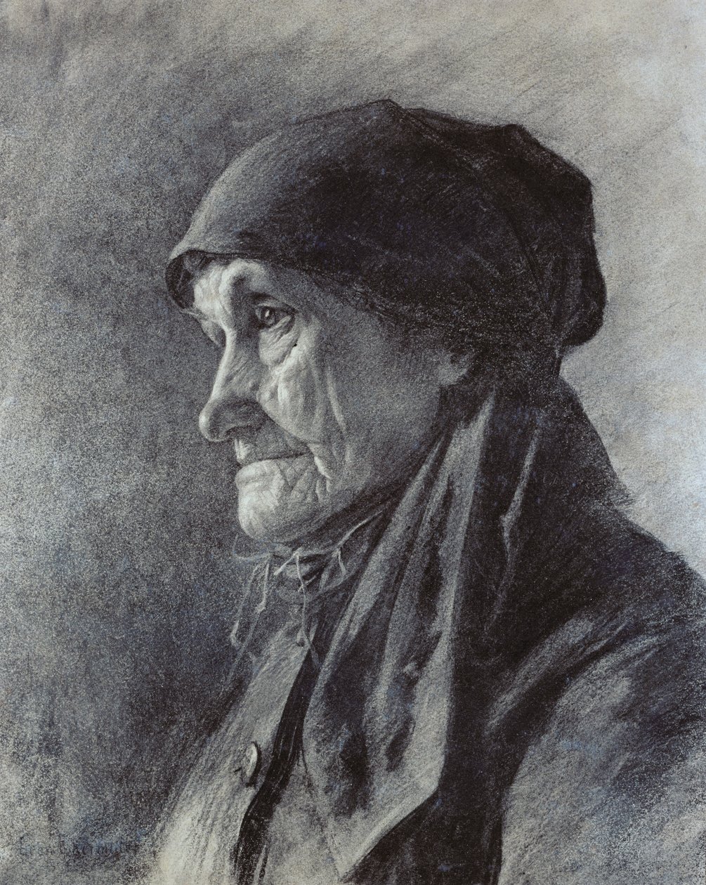 Cabeça de camponês (carvão sobre papel) de Leon Augustin Lhermitte