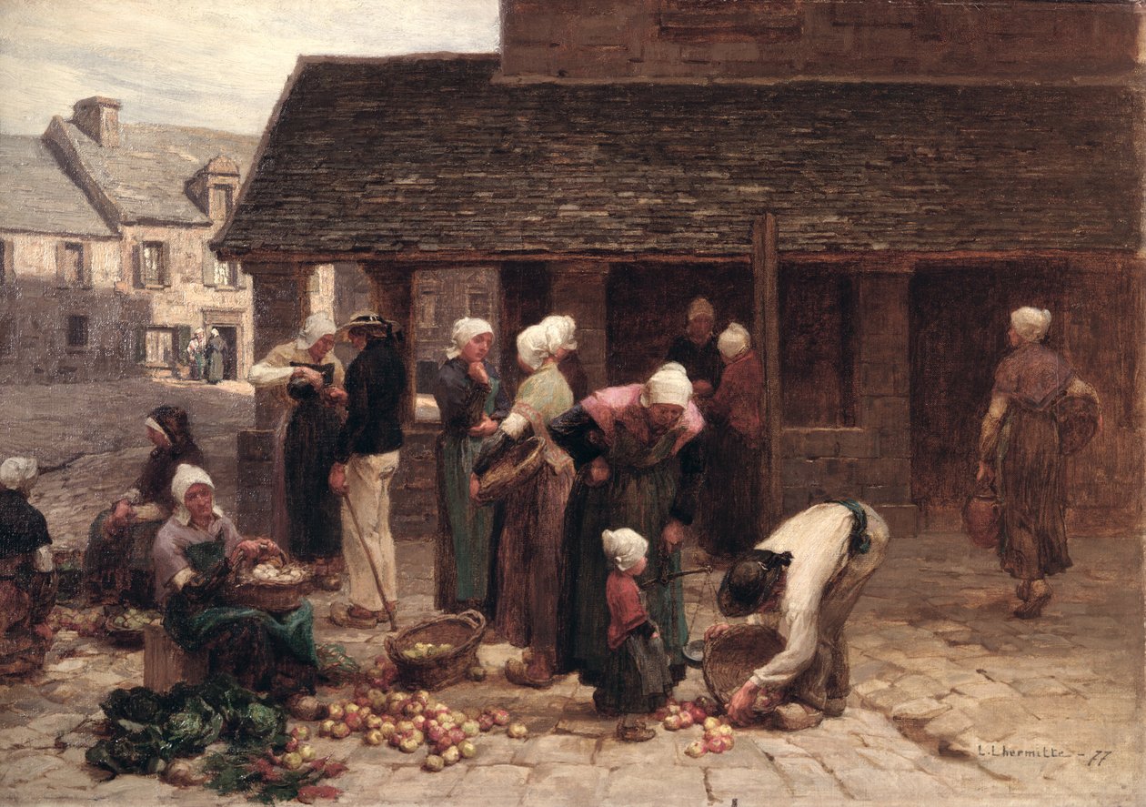 O Market Place de Ploudalmezeau, Bretanha, 1877 de Leon Augustin Lhermitte