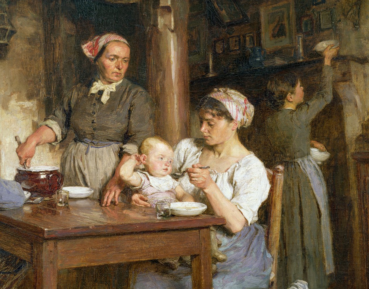 A refeição do meio-dia, detalhe de alimentar o bebê, (detalhe de 15366) de Leon Augustin Lhermitte