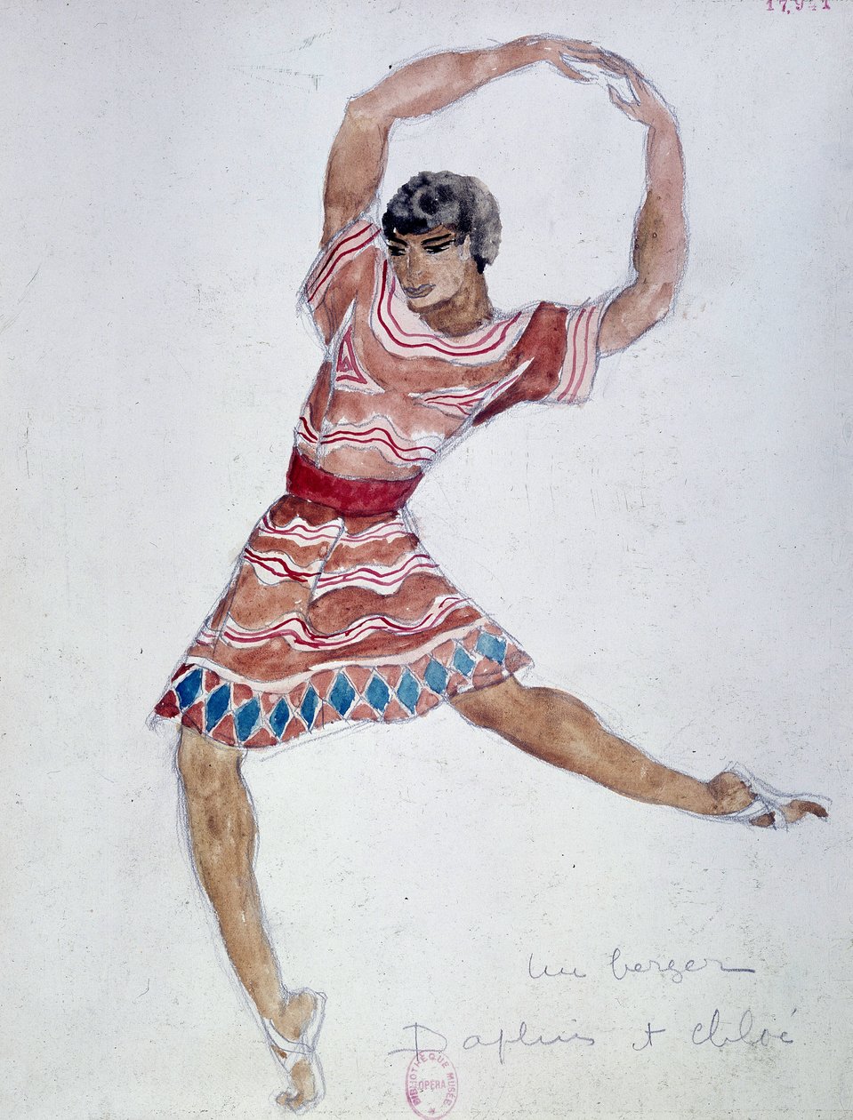 Figurino para ballet de Mikhail Fokin "Daphnis e Chloe", 1912 de Leon Bakst