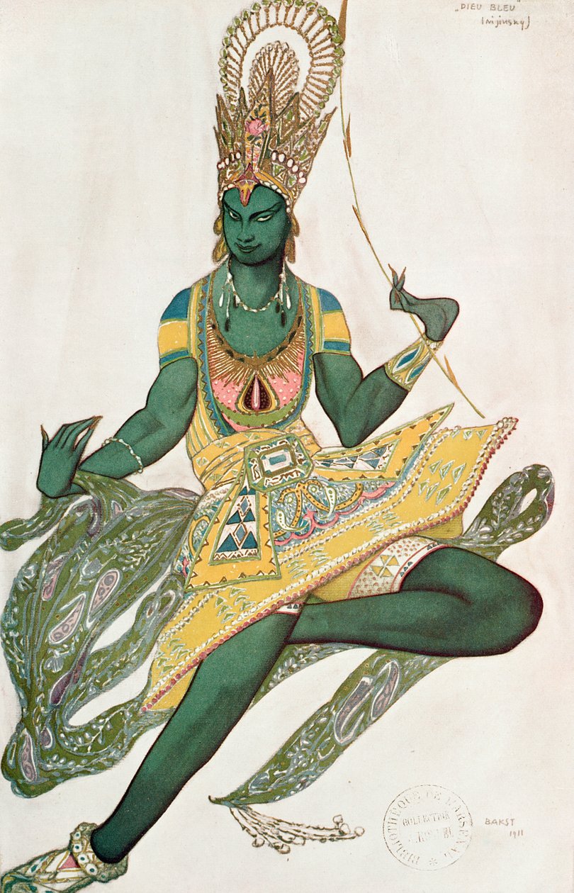Figurino para Nijinsky (1889-1950) por seu papel como "Deus Azul", 1911 de Leon Bakst
