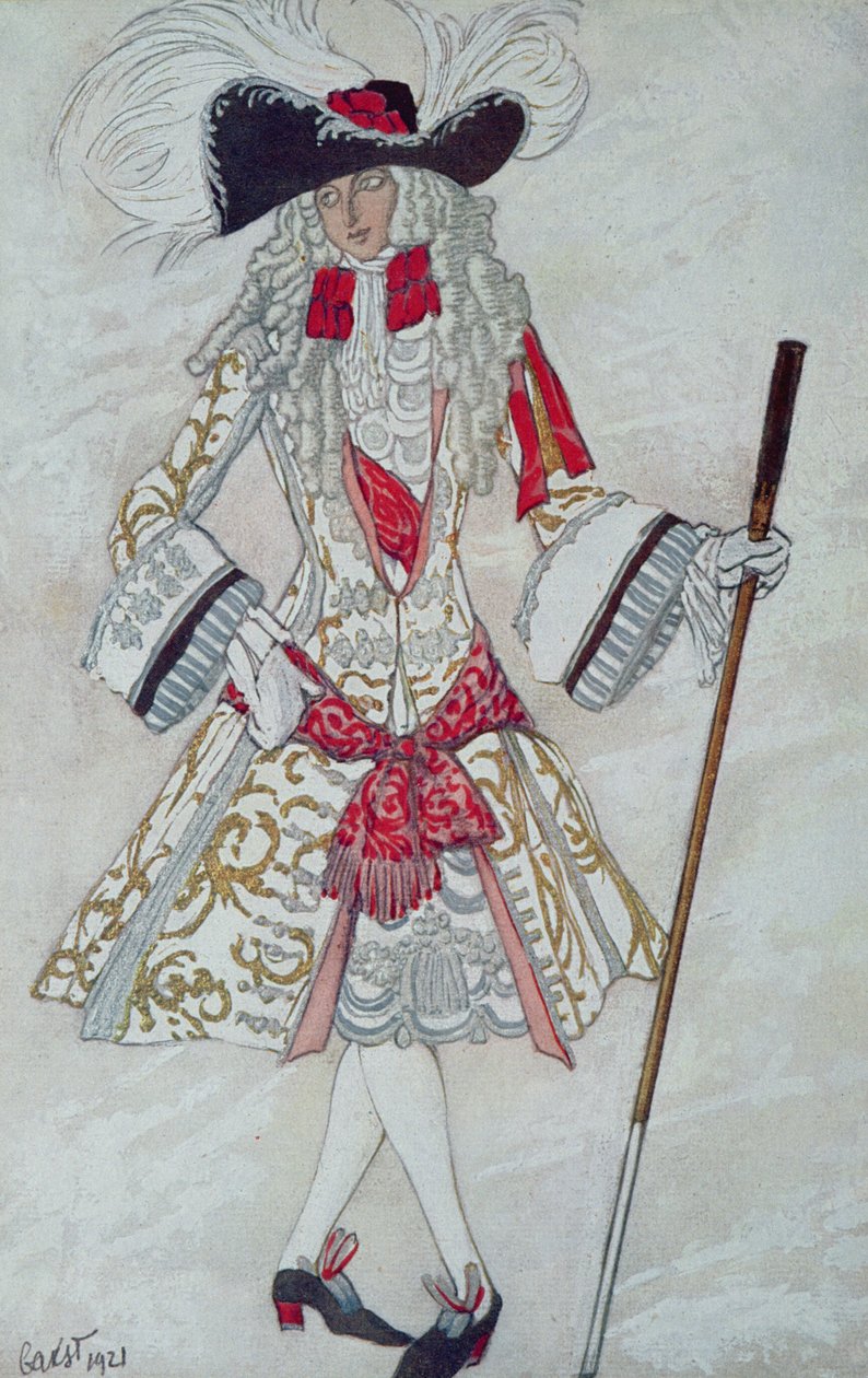 Figurino para o Príncipe Encantado na Corte, da Bela Adormecida, 1921 de Leon Bakst