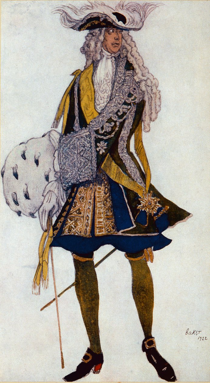 Figurino para o rei, no jardim, da bela adormecida, 1922 de Leon Bakst