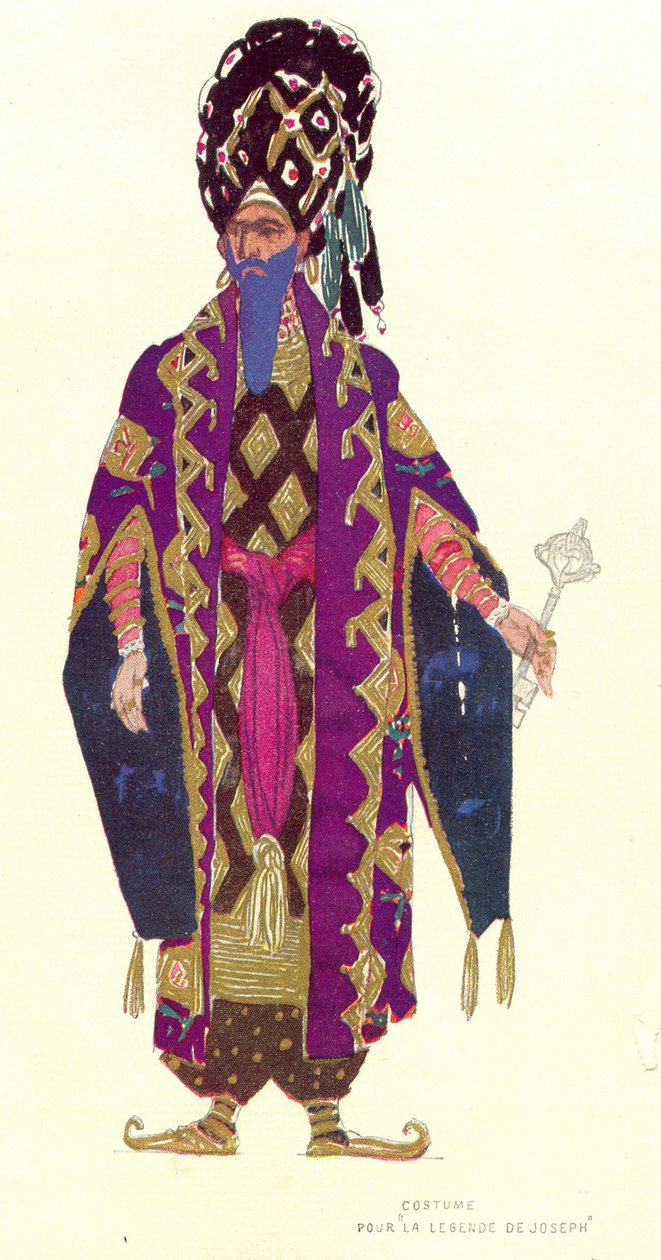 Figurino para um personagem em &39;The Legend of Joseph&39;, 1914 (wc e ouro sobre papel) de Leon Bakst