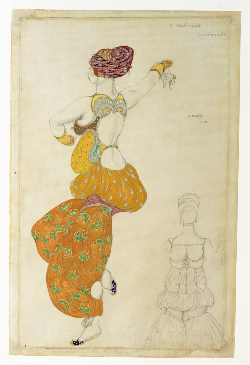 Figurino para uma das três odalisques de Scheherazade, 1910 (guache) de Leon Bakst