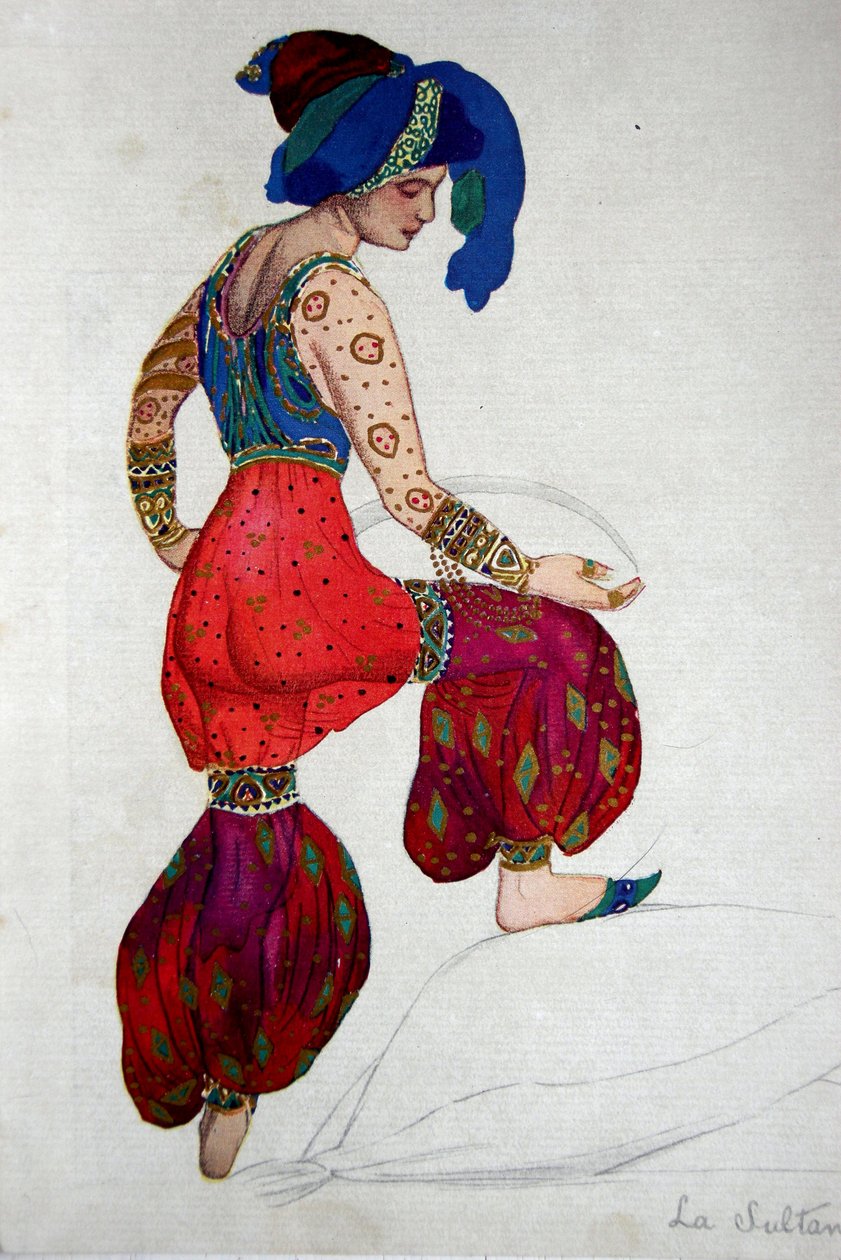 Figurino para o sultão azul em &39;Scheherazade&39;, c.1910 de Leon Bakst