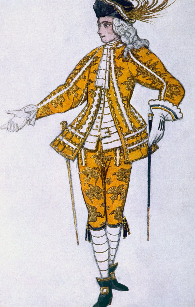 Figurino para o Pageboy da fada Canário, da Bela Adormecida, 1921 de Leon Bakst