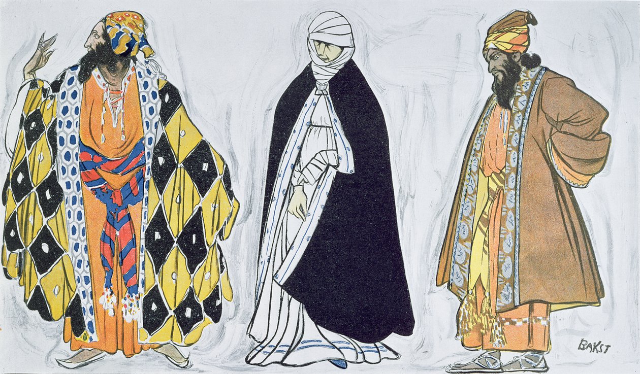 Figurinos para &39;Le Martyre de Saint Sebastien&39;, um trabalho dramático encomendado por Ida Rubinstein com libreto de Gabriele d&39;Annunzio, música de Claude Debussy, coreografia de Mikhail Fokine, costu de Leon Bakst