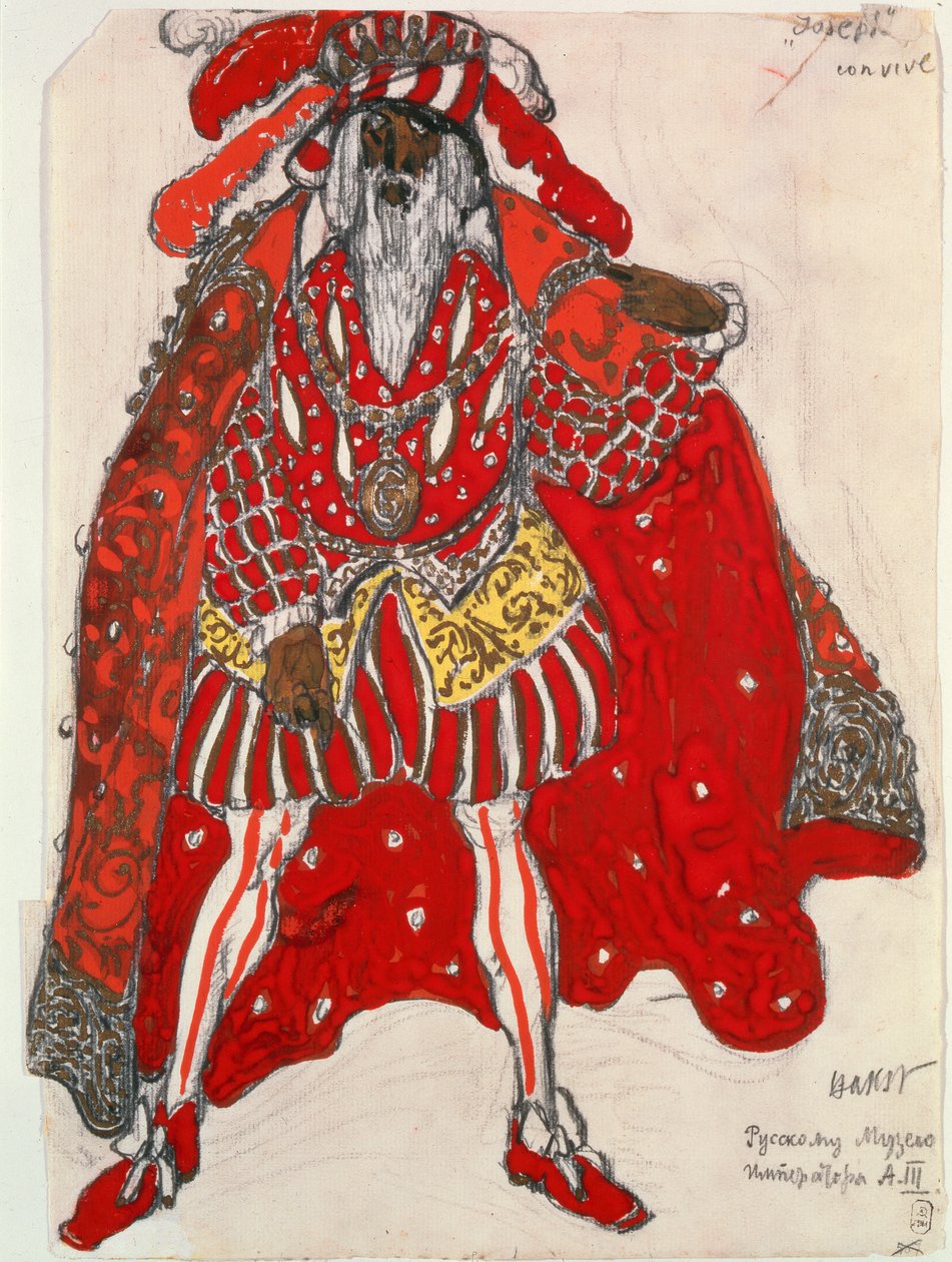Traje de um convidado para o ballet &39;Legend of Joseph&39;, c.1914 (guache e lápis sobre papel) de Leon Bakst