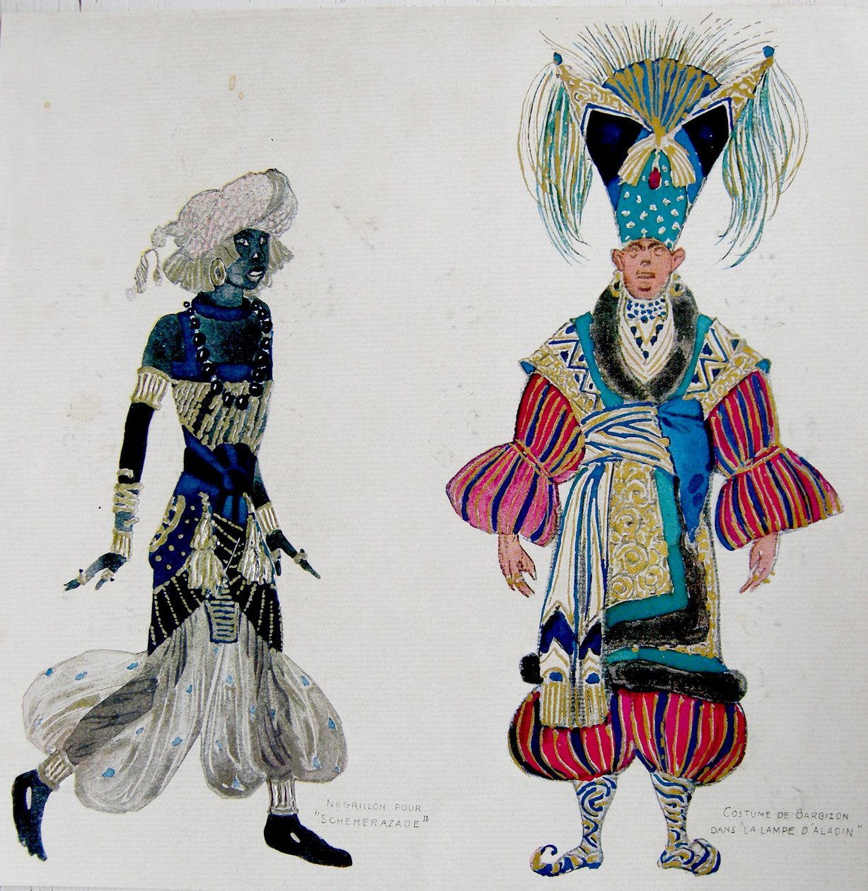 Trajes para um menino negro em &39;Scheherazade&39; e Barbizon em &39;Lâmpada de Aladim&39; de Leon Bakst
