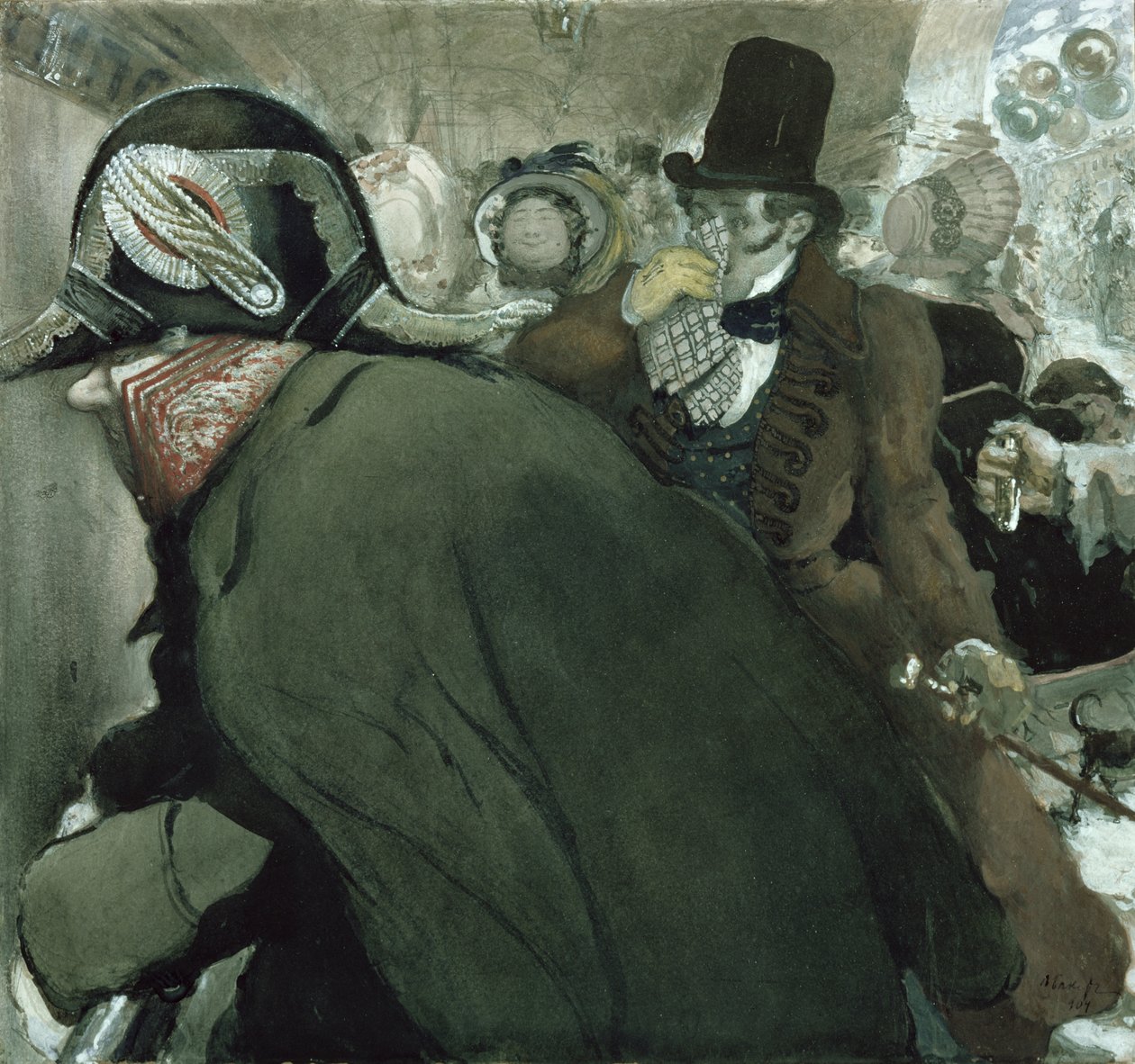 Ilustração para &39;O Nariz&39; de Nikolai Gogol (1809-52) 1904 (wc, guache, cor branca e tinta sobre papel) de Leon Bakst