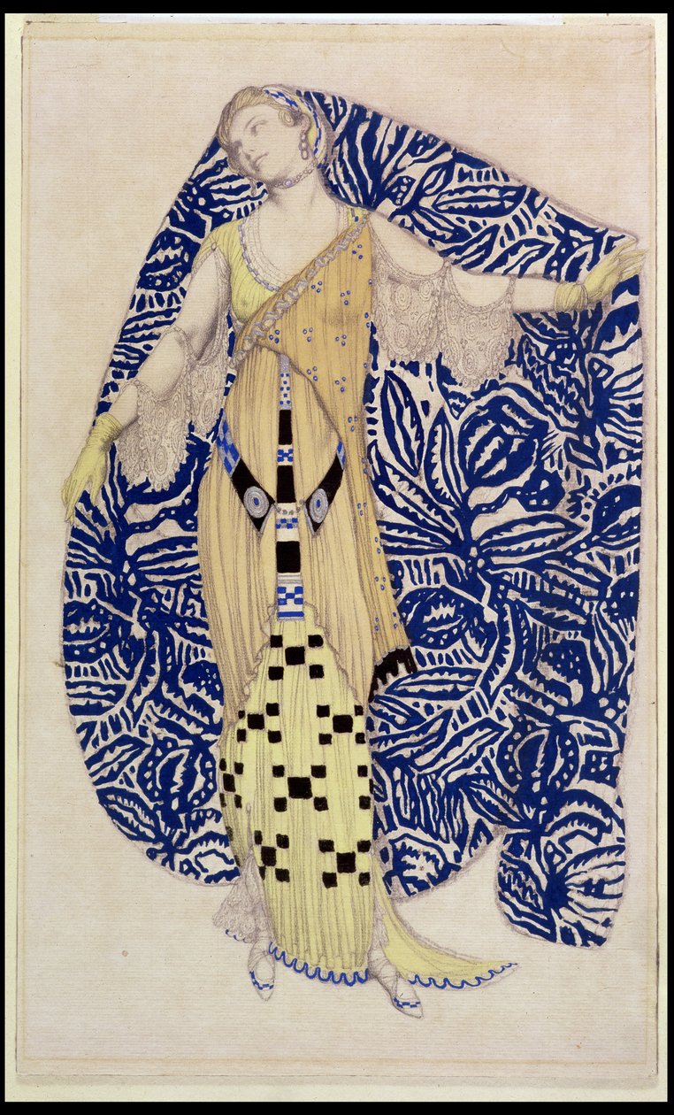 Vestido Moderno, Dione, 1910 (lápis e wc) de Leon Bakst