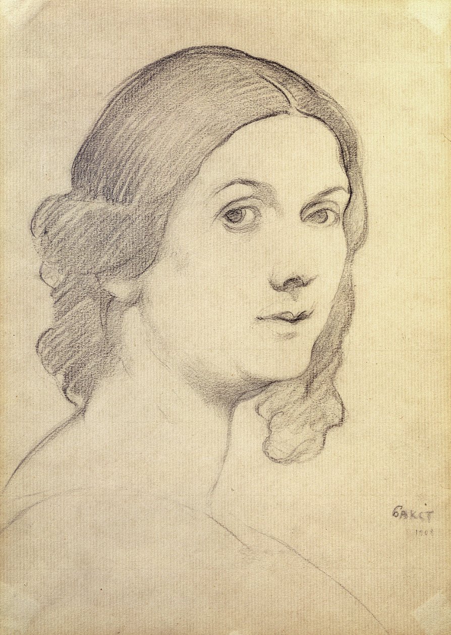 Retrato de Isadora Duncan (1877-1927), 1908 (carvão sobre papel) de Leon Bakst