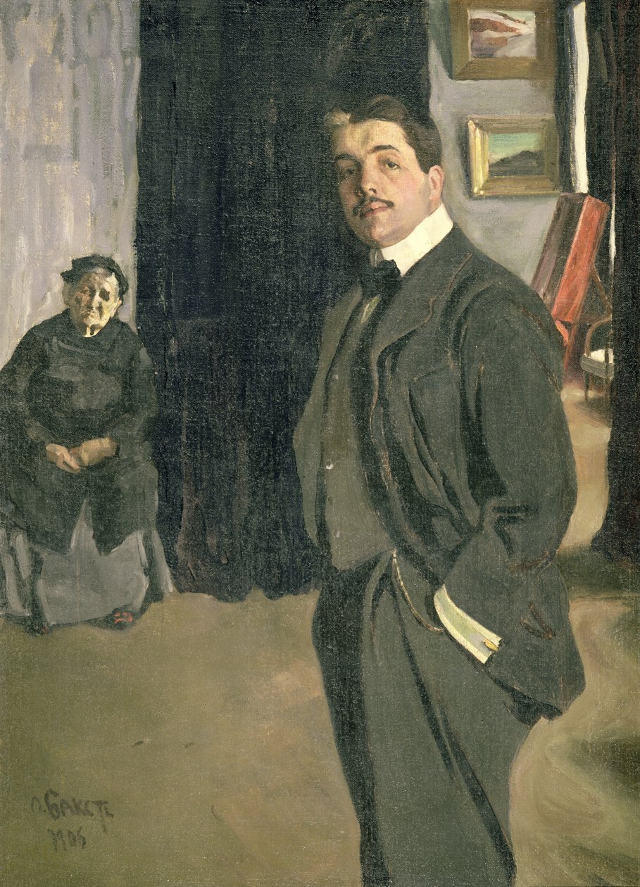 Retrato de Sergei Pavlovich Diaghilev (1872-1929) com sua enfermeira, 1906 de Leon Bakst