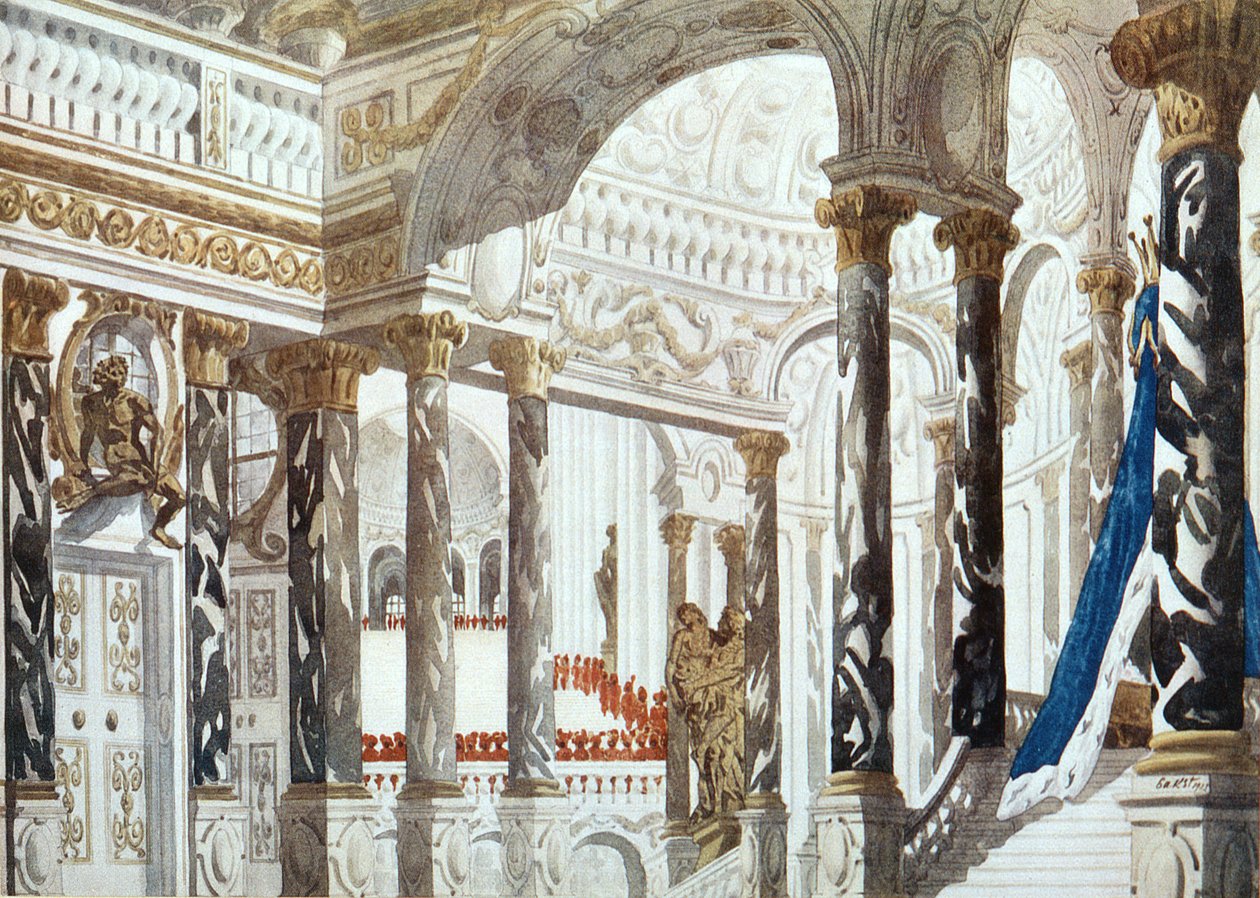 Cenário para o batismo, da bela adormecida, 1921 de Leon Bakst