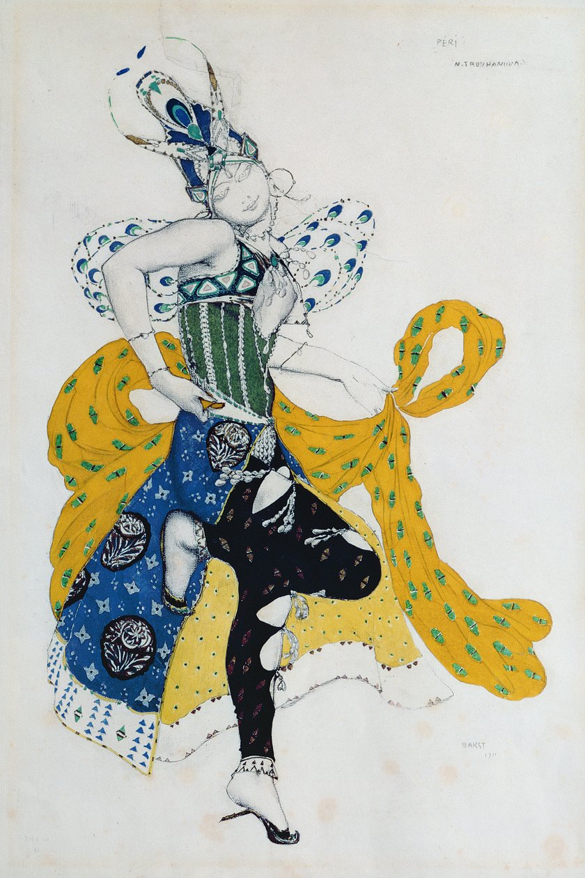Esboço para o ballet &39;La Peri&39;, de Paul Dukas (1865-1935), 1911 (lápis e guache sobre papel) de Leon Bakst