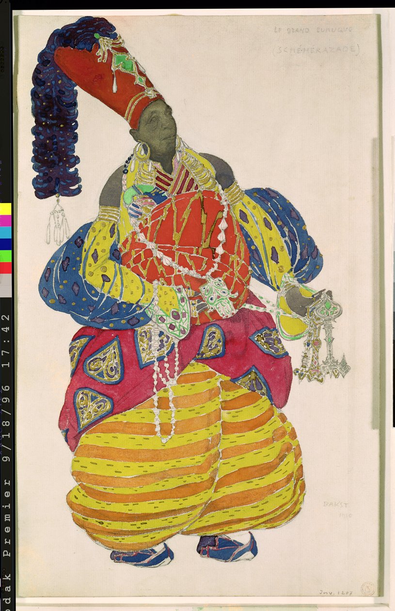 O Grande Eunuco, figurino para a produção do ballet &39;Scheherazade&39; de Diaghilev, 1910 de Leon Bakst