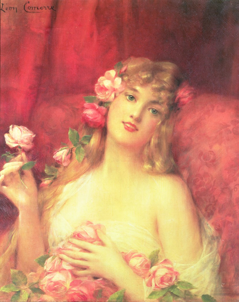 Mulher, com, um, rosa de Leon Francois Comerre