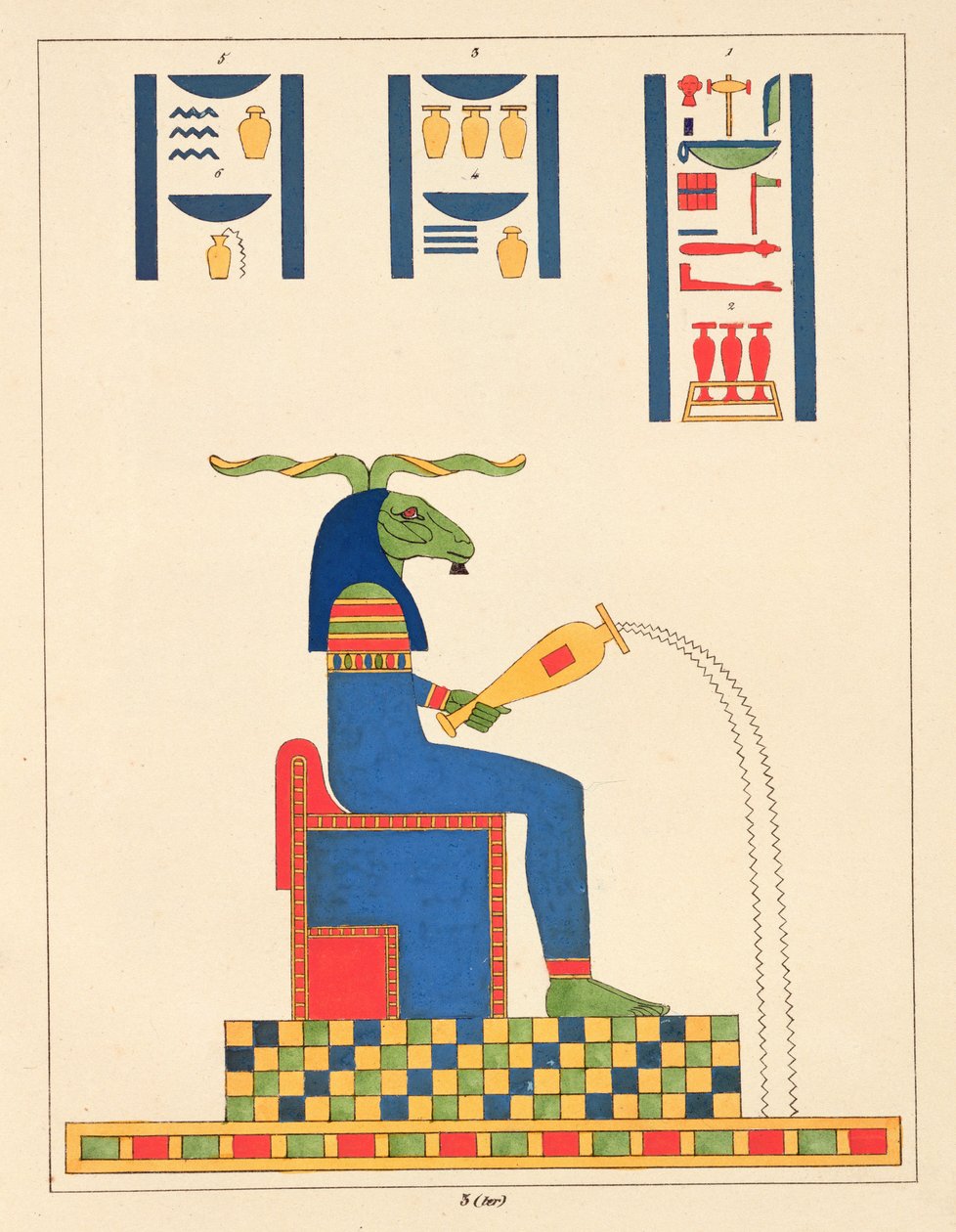 O deus Khnum, ilustração do panteão egípcio: coleção de personagens mitológicos do antigo Egito por Jean-Francois Champollion, publicado em 1823-25 de Leon Jean Joseph Dubois