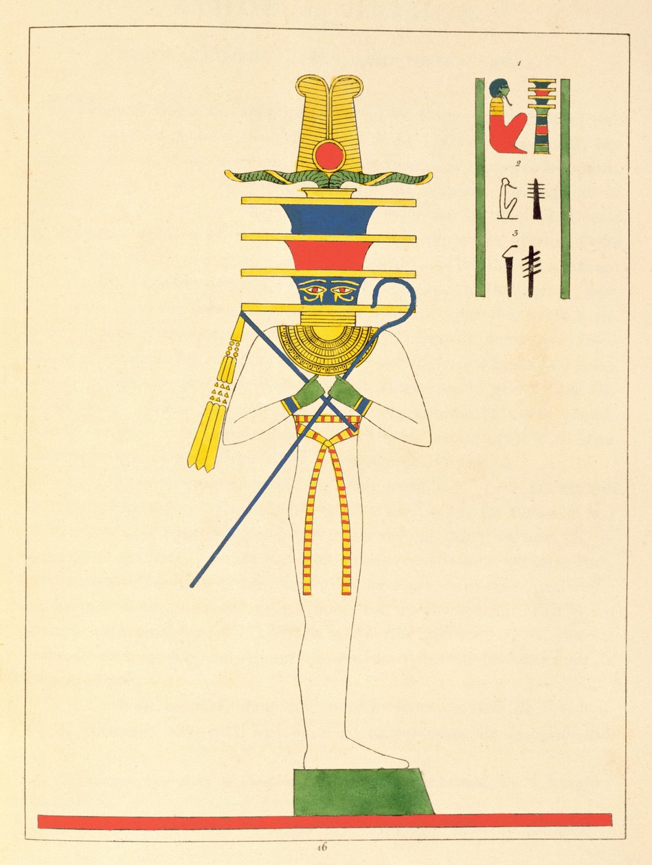O Deus Ptah, ilustração do panteão egípcio: coleção de personagens mitológicos do antigo Egito por Jean-Francois Champollion, publicado 1823-25 de Leon Jean Joseph Dubois
