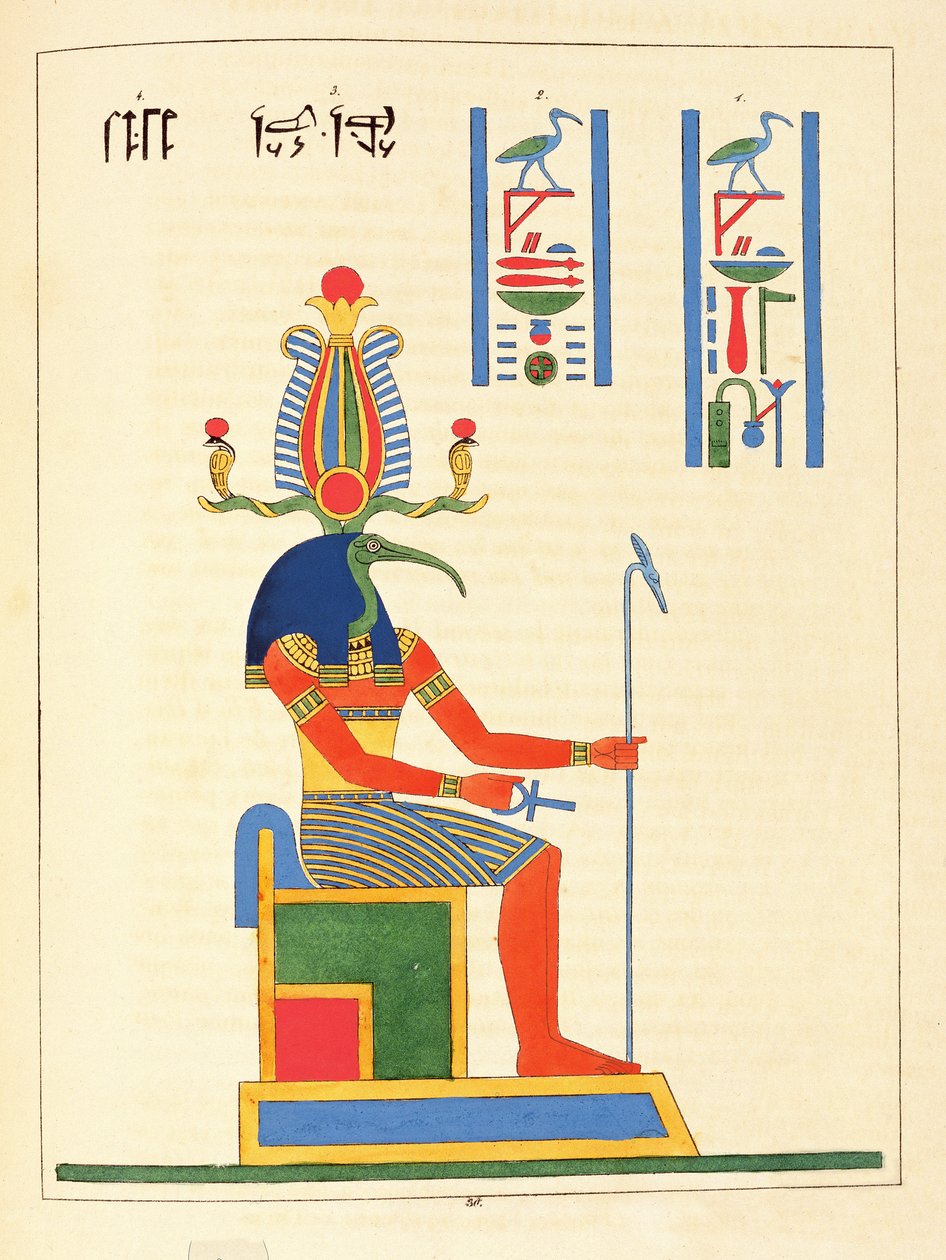 O deus Thoth, ilustração do panteão egípcio: coleção de personagens mitológicos do Egito Antigo por Jean-François Champollion, publicada em 1823-25 de Leon Jean Joseph Dubois