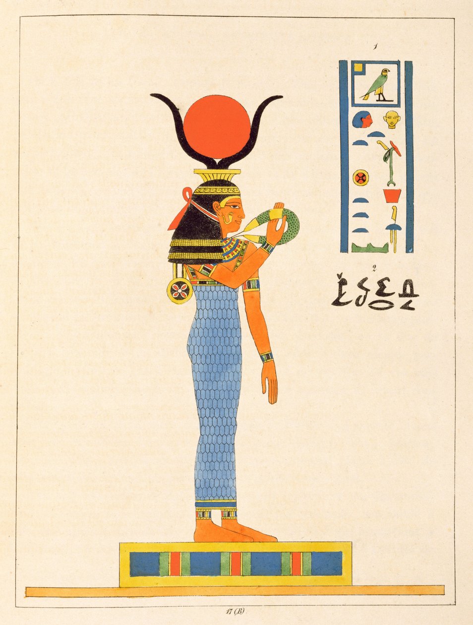 A deusa Hathor, ilustração do panteão egípcio: coleção de personagens mitológicos do antigo Egito por Jean-François Champollion, publicado 1823-25 de Leon Jean Joseph Dubois