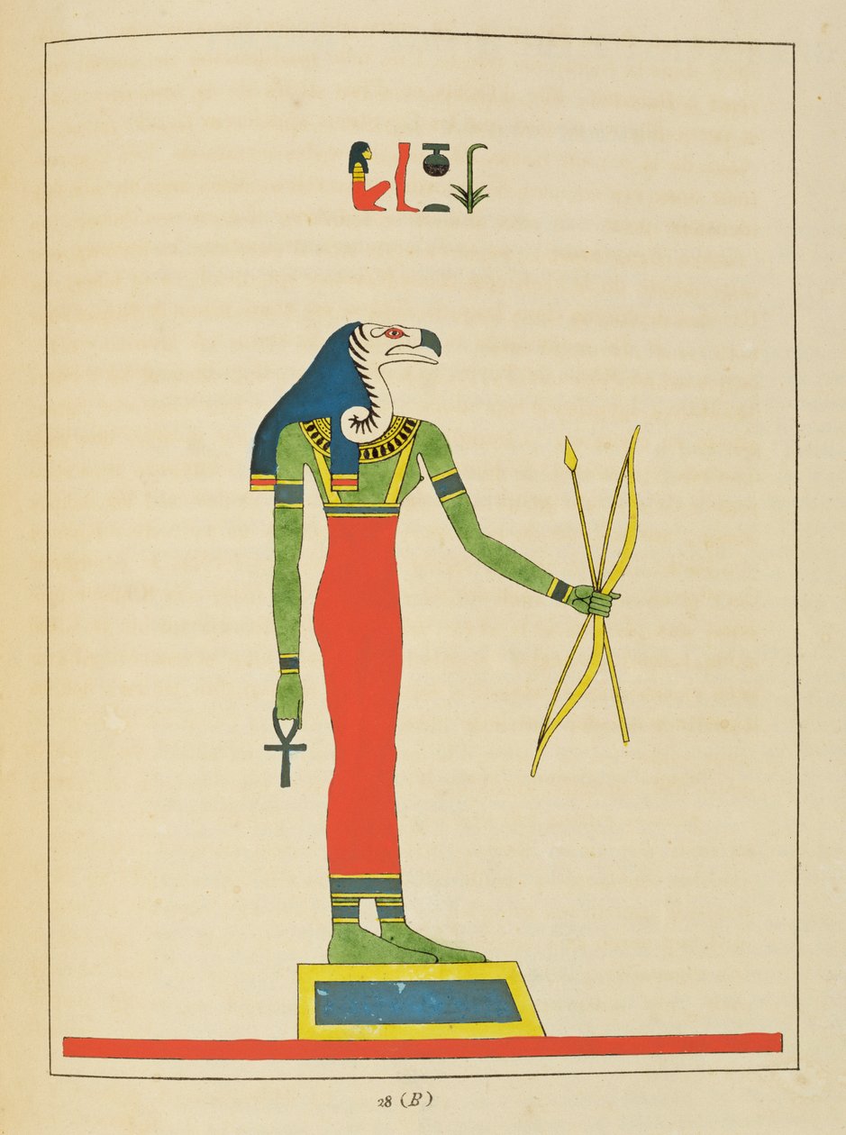 A deusa Nekhbet, ilustração do panteão egípcio: coleção de personagens mitológicos do antigo Egito por Jean-Francois Champollion, publicado 1823-25 de Leon Jean Joseph Dubois
