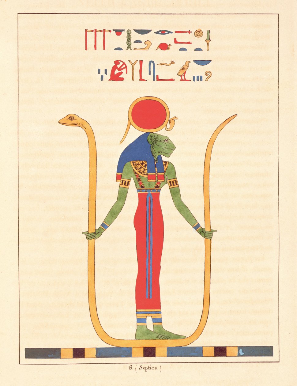A deusa Sekhmet, ilustração do panteão egípcio: coleção de personagens mitológicos do Egito antigo por Jean-François Champollion, publicado 1823-25 de Leon Jean Joseph Dubois