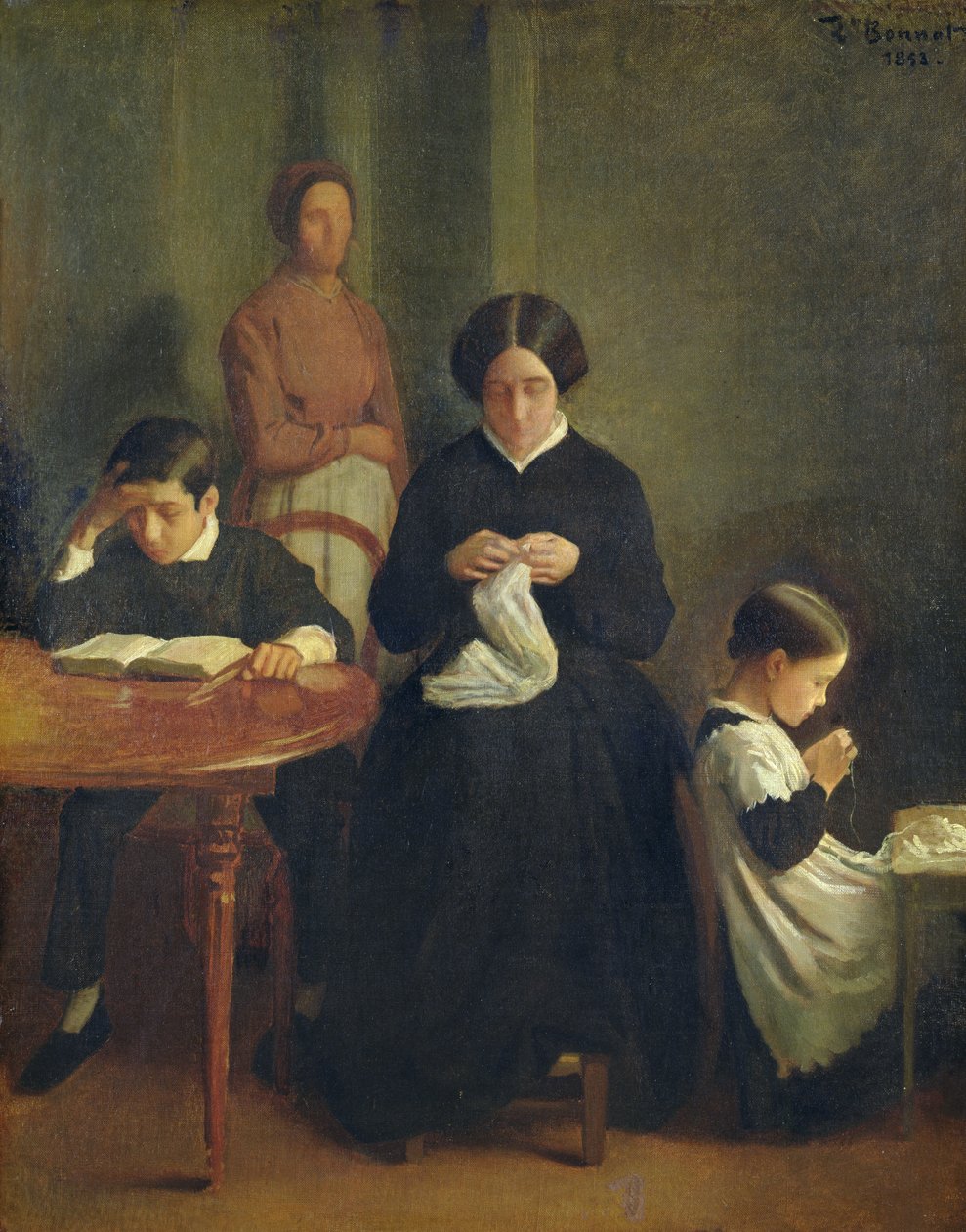 Retrato da Mãe, Irmão e Irmã do Artista, 1853 de Leon Joseph Florentin Bonnat