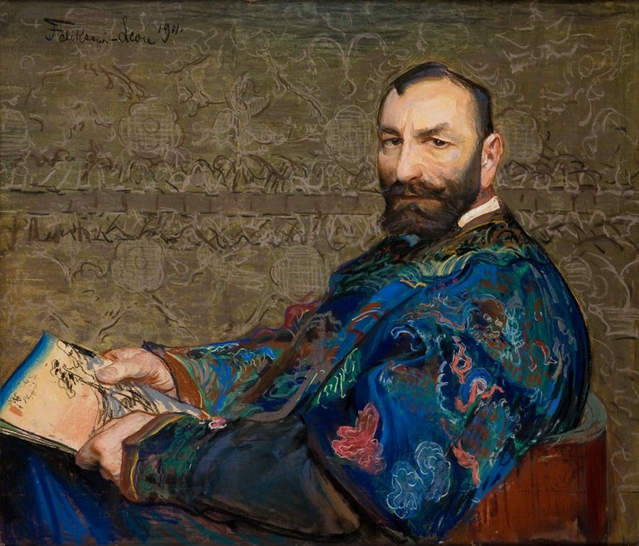 Um retrato de Feliks Jasienski em um caftan como boina de Leon Wyczokowski