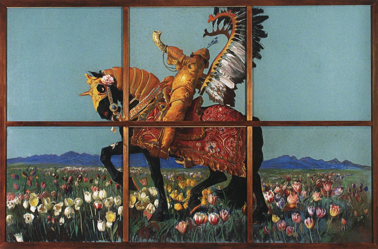Cavaleiro entre flores. de Leon Wyczokowski