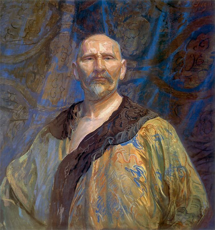 Auto-retrato em vestido chinês. de Leon Wyczokowski