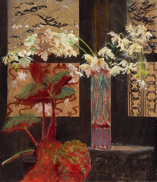 Orquídeas brancas e begônia. de Leon Wyczokowski
