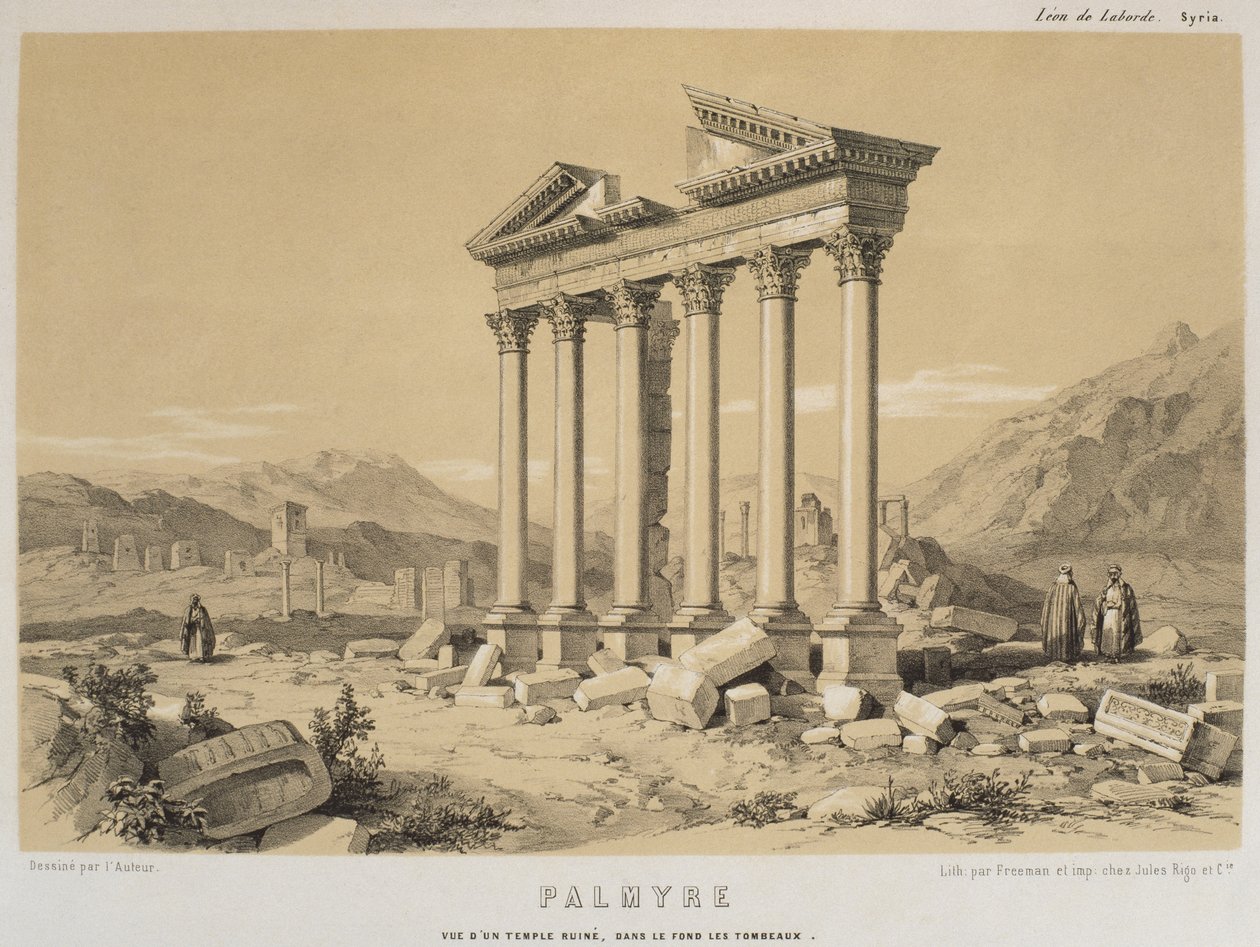 Vista, de, um, arruinado, templo, palmyra, síria, ilustração, de, &39;Travel, em, ásia menor&39;, por, leon, de, Laborde, paris, 1838 de Leon de Laborde