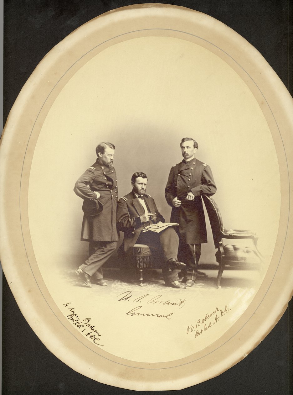 Tenente General Ulysses S. Grant, Bvt. Coronel Adam Budeau e Bvt. Coronel OE Babcock. de Leon van Loo